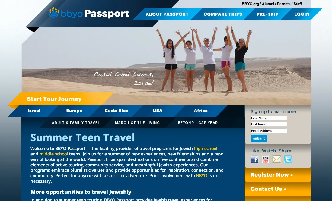 BBYO website screenshot