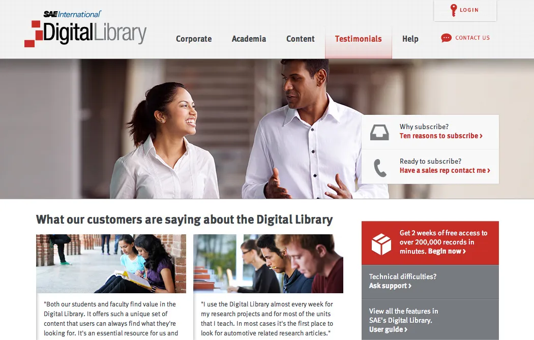 SAE Digital Library website screenshot