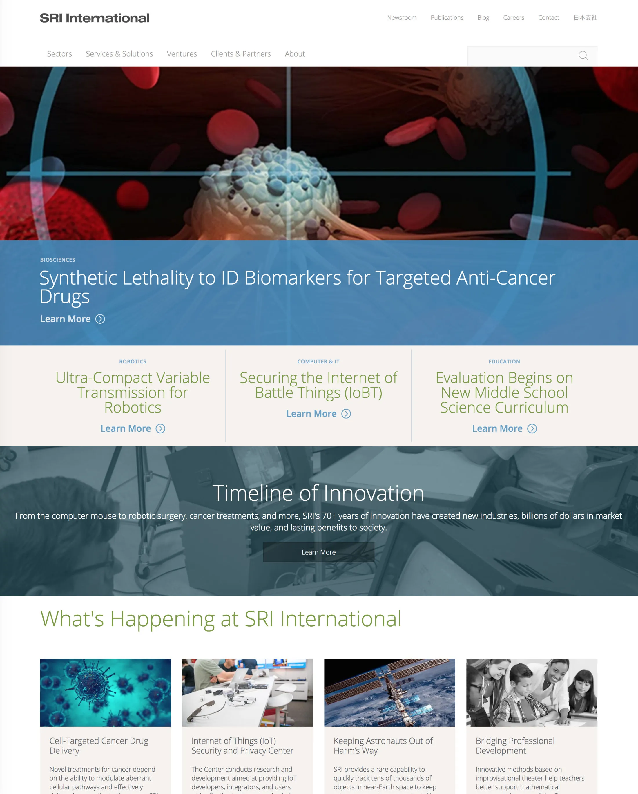 Screenshot of sri.com homepage