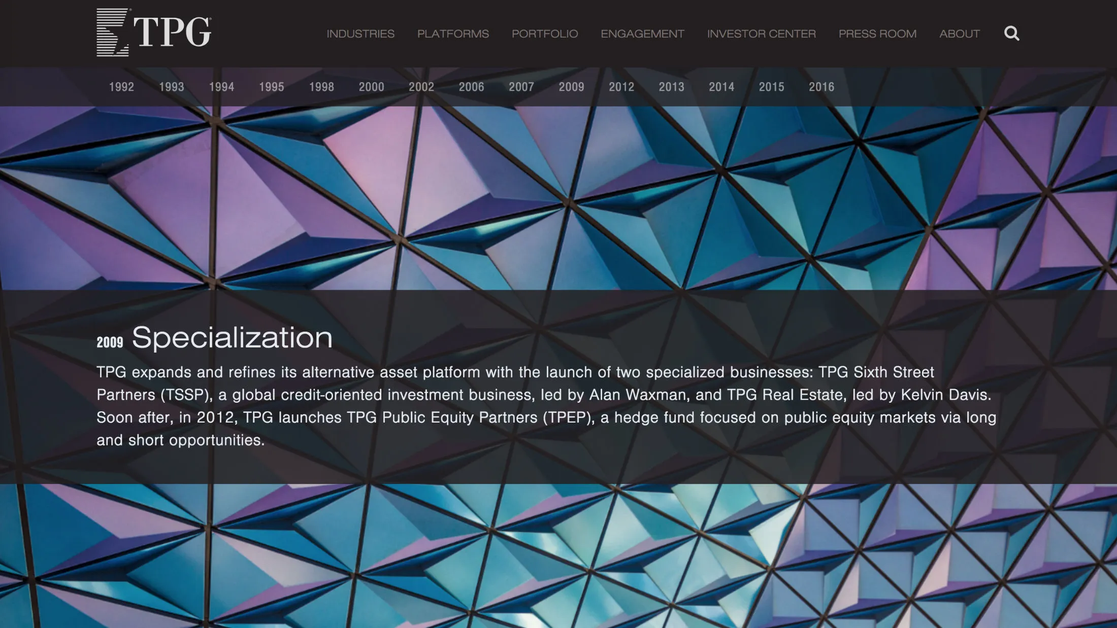 Screenshot of tpg.com website